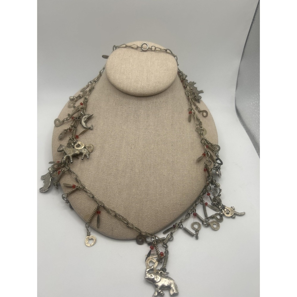 Vintage silver tone Mexican Wedding‎ Necklace with animal charms